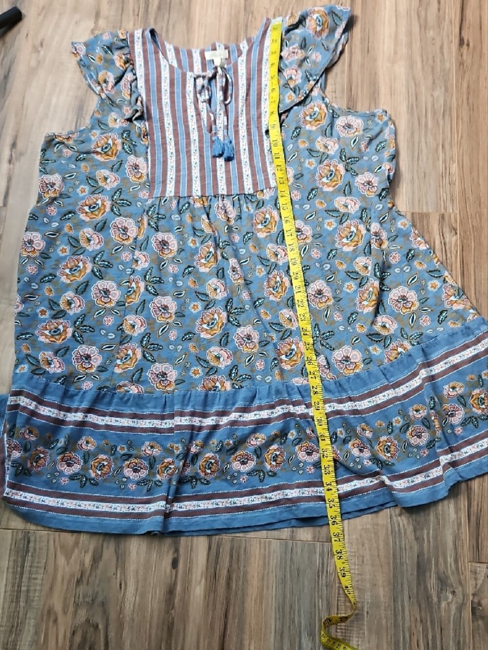 Matilda Jane Boho Floral Ruffle Sleeve Dress in Dusty Blue and Rust XXL - Picture 7 of 7